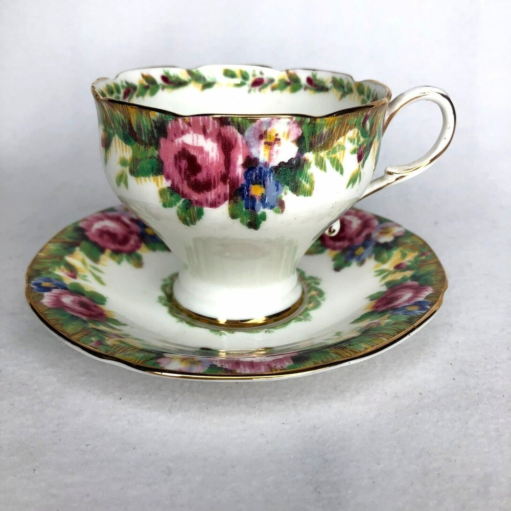 Paragon Teacup Her Majesty The Queen & HM Queen Mary Tapestry Rose Pattern